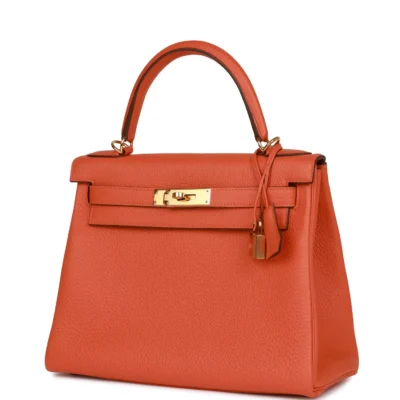 Hermès Kelly Retourne 28 Orange Togo Gold Hardware