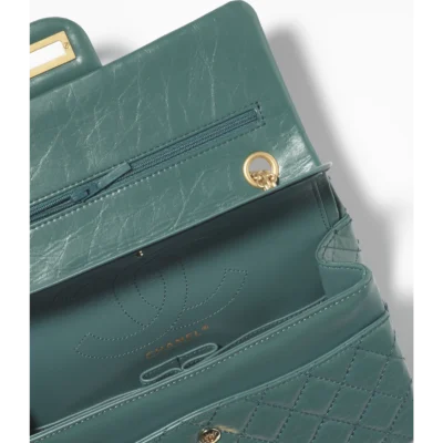 2.55 HANDBAG Aged Calfskin & Gold-Tone Metal Dark Green