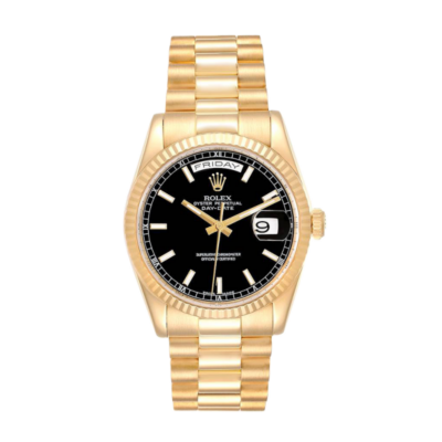 Rolex Day-Date 118238BKSP 36MM Black Dial Yellow Gold-tone Case
