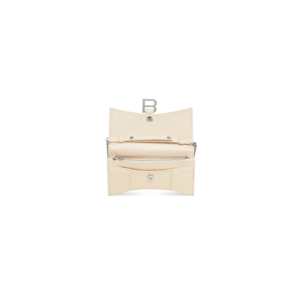 WOMEN'S HOURGLASS WALLET ON CHAIN CROCODILE EMBOSSED IN BEIGE