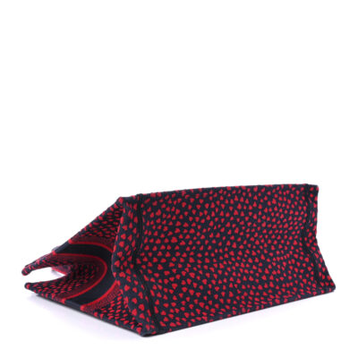 CHRISTIAN DIOR Canvas Embroidered Pop Heart I Love Paris Medium Book Tote Red Multicolor