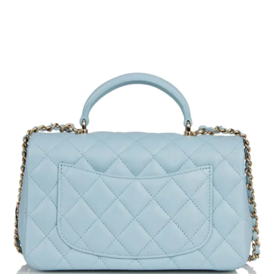 4e7edffa512974588d24a2a54792620b CHANEL Mini Rectangular Flap with Top Handle Blue Lambskin Light Gold Hardware