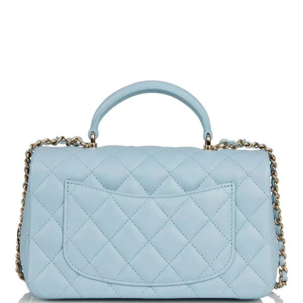 4e7edffa512974588d24a2a54792620b CHANEL Mini Rectangular Flap with Top Handle Blue Lambskin Light Gold Hardware