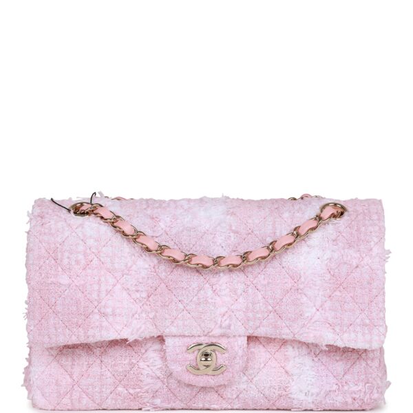 4f2416fd73334fec046284c435ccddc1 Chanel Medium Classic Double Flap Bag Rose Sakura Tweed Light Gold Hardware