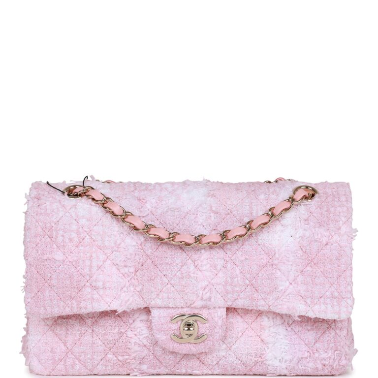 CHANEL Double Flap Rose Sakura Light Medium Tasche aus Tweed mit goldfarbenen Metallbeschlägen
