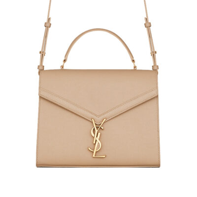 YSL Cassandra Medium Top Handle in Grain de Poudre Embossed Leather