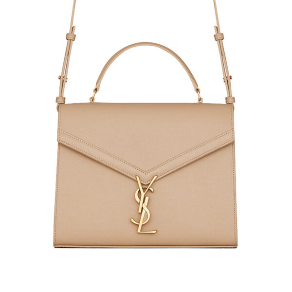 YSL Cassandra Medium Top Handle in Grain de Poudre Embossed Leather