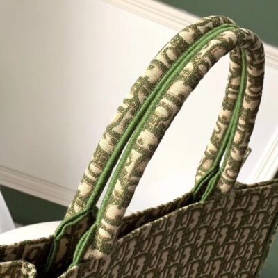 Dior Book Tote Bag In Green Oblique Canvas