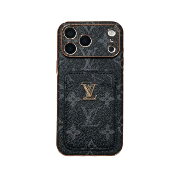 Elegant LV Leather iPhone Case with Card Holder For iPhone 13-18 Pro & Pro Max