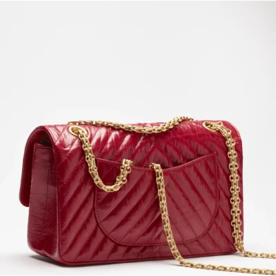 2.55 HANDBAG Shiny Crumpled Calfskin & Gold-Tone Metal Red