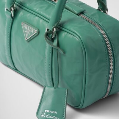 Prada Small antique nappa leather top handle bag - Sage Green
