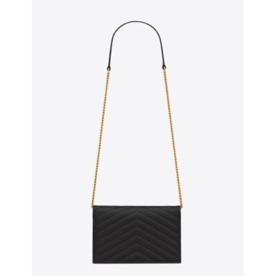 YSL Cassandre YSL Matelass Chain Wallet in Grain de Poudre Embossed Leather