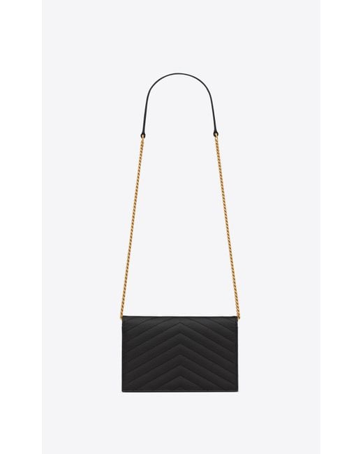 YSL Cassandre YSL Matelass Chain Wallet in Grain de Poudre Embossed Leather