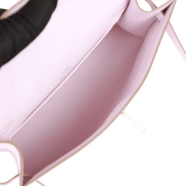 Hermès Kelly Pochette Mauve Pale Swift Palladium Hardware