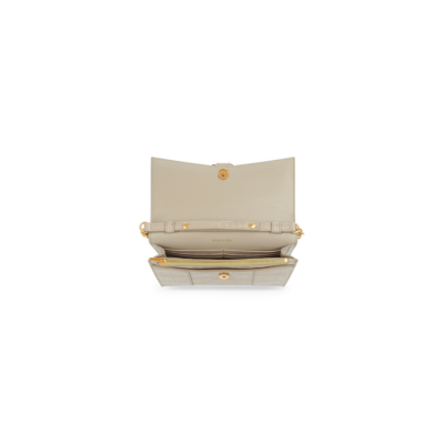 WOMEN'S HOURGLASS WALLET ON CHAIN CROCODILE EMBOSSED IN BEIGE