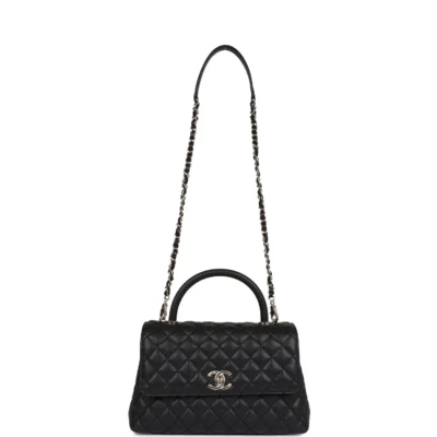 Chanel Small Coco Handle Flap Bag Black Caviar Light Gold Hardware