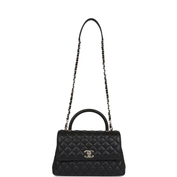 Chanel Small Coco Handle Flap Bag Black Caviar Light Gold Hardware