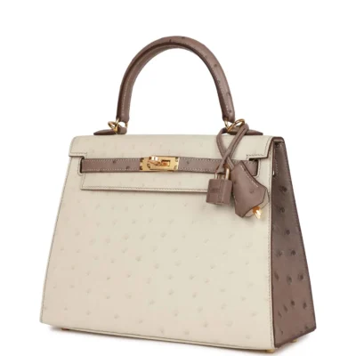 Hermès Special Order (HSS) Kelly Sellier 25 Beton and Gris Asphalte Ostrich Gold Hardware