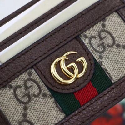 حافظة بطاقات غوتشي Ophidia GG 523159 باللون البني الداكن