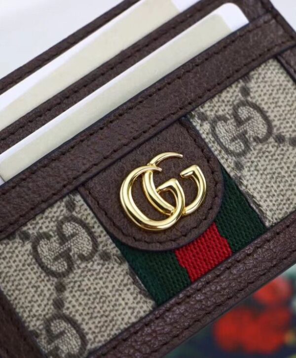 حافظة بطاقات غوتشي Ophidia GG 523159 باللون البني الداكن