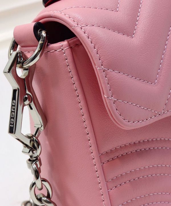 5439005d0c2020280a6c8abee8a85ab3 Gucci GG Marmont Silver Chain Shoulder Strap GG Logo Flap Female Pink Quilted Leather Single Top Handle Bag 2022 Price