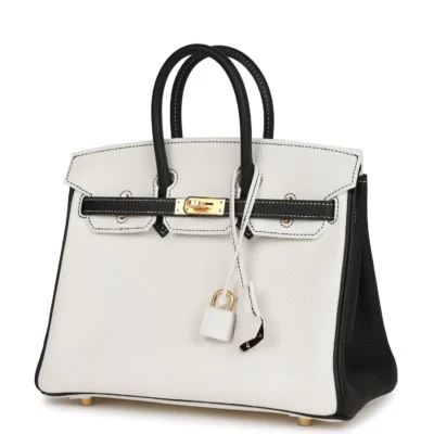 Hermès Special Order (HSS) Birkin 25 White and Black Clemence Gold Hardware