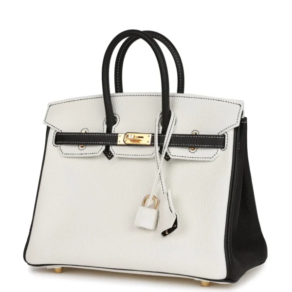 Hermès Special Order (HSS) Birkin 25 White and Black Clemence Gold Hardware