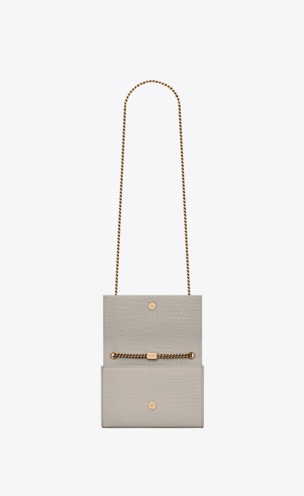 548b8db0b19c8c640ea695bb0b463f9e YSL Kate Small Chain Bag with Tassel in Crocodile Embossed Shiny Leather