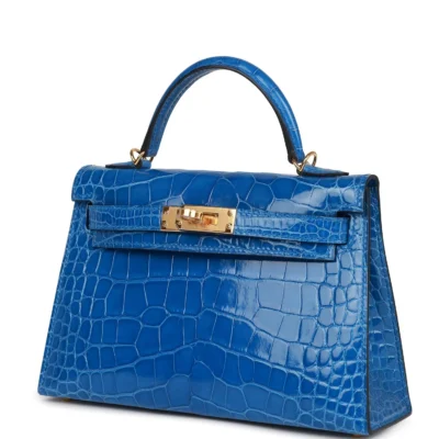 Hermès Kelly Sellier 20 Bleu Zellige Shiny Alligator Gold Hardware