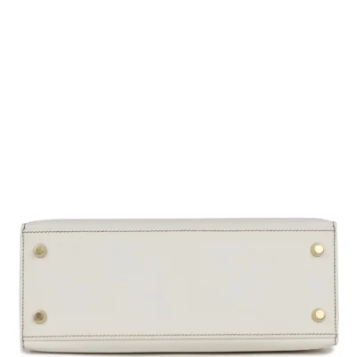 Hermès Special Order (HSS) Kelly Sellier 25 White and Etoupe Epsom Gold Hardware