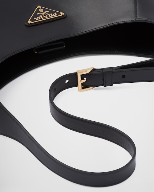 Prada 皮革 topstitching 黑色 大号肩背包