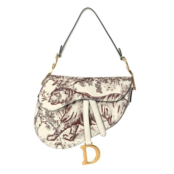 5629f4a12605f1424edd3792cb86fbb6 CHRISTIAN DIOR Calfskin Embroidered Toile de Jouy Saddle Bag Burgundy