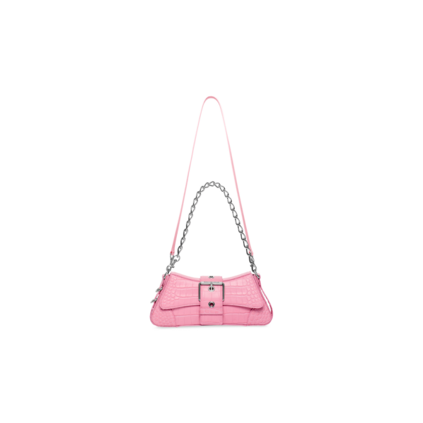 WOMEN'S LINDSAY SMALL SHOULDER BAG WITH STRAP CROCODILE EMBOSSED IN LIGHT PINK