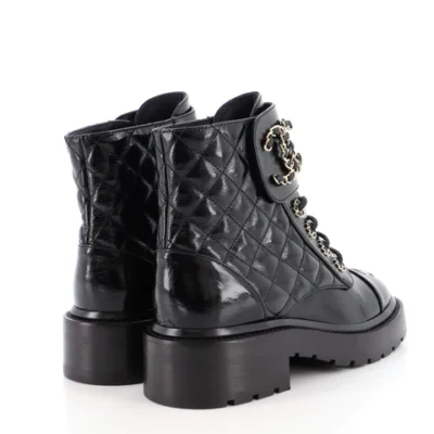 57c315c351a0fc98eeba83007884265d Chanel Women's Chain CC Cap Toe Lace Up Combat Boots Quilted Shiny Calfskin