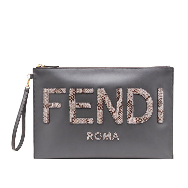 Fendi Large Flat Pouch in Dark Grey