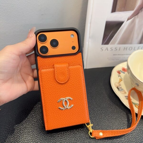 Chanel Style Leather Flip Card Holder Crossbody Phone Case