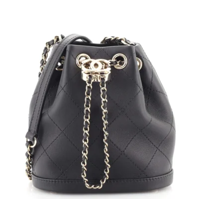 Chanel CC Drawstring Bucket Bag Quilted Calfskin Mini