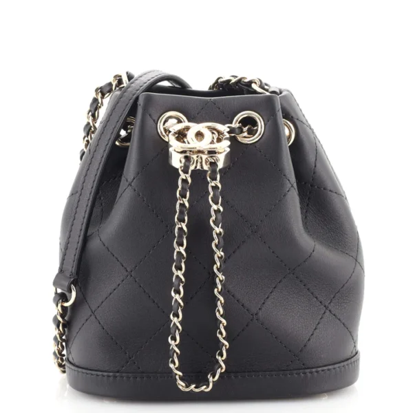 Chanel CC Drawstring Bucket Bag Quilted Calfskin Mini