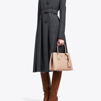 Prada Small Saffiano Leather Double Prada Bag in Powder Pink