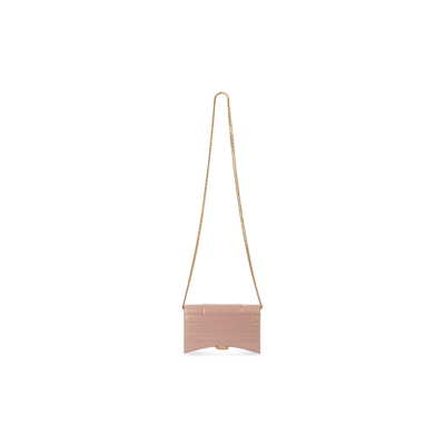 WOMEN'S HOURGLASS WALLET ON CHAIN CROCODILE EMBOSSED IN BEIGE