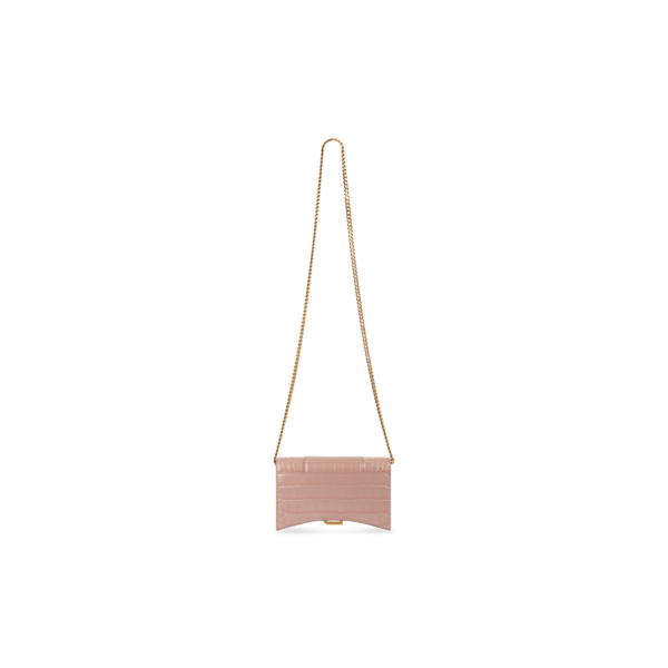 WOMEN'S HOURGLASS WALLET ON CHAIN CROCODILE EMBOSSED IN BEIGE