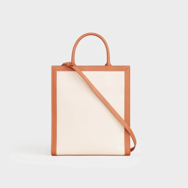 SMALL VERTICAL CABAS CELINE IN CANVAS WITH CELINE PRINT AND CALFSKIN NATURAL / TAN