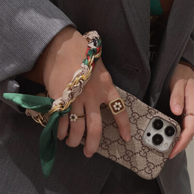LUXURY CANVAS APPLE IPHONE CASE DETACHABLE SILK SCARF WRISTBAND Roxy New 2