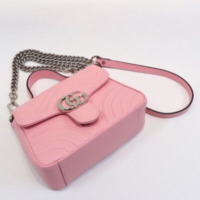5a4fbe79ac806e873b02a1ccf2df36cd Gucci GG Marmont Silver Chain Shoulder Strap GG Logo Flap Female Pink Quilted Leather Single Top Handle Bag 2022 Price