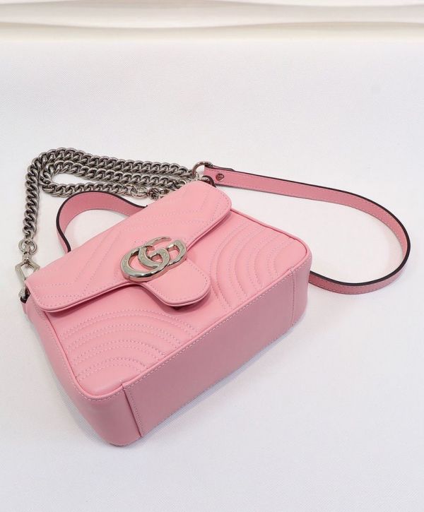 5a4fbe79ac806e873b02a1ccf2df36cd Gucci GG Marmont Silver Chain Shoulder Strap GG Logo Flap Female Pink Quilted Leather Single Top Handle Bag 2022 Price