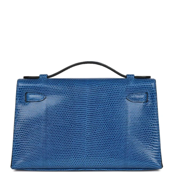 Hermès Kelly Pochette Bleu Saphir Lizard Palladium Hardware