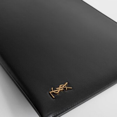 YSL Tiny Cassandre Zip Tablet Holder in Shiny Leather