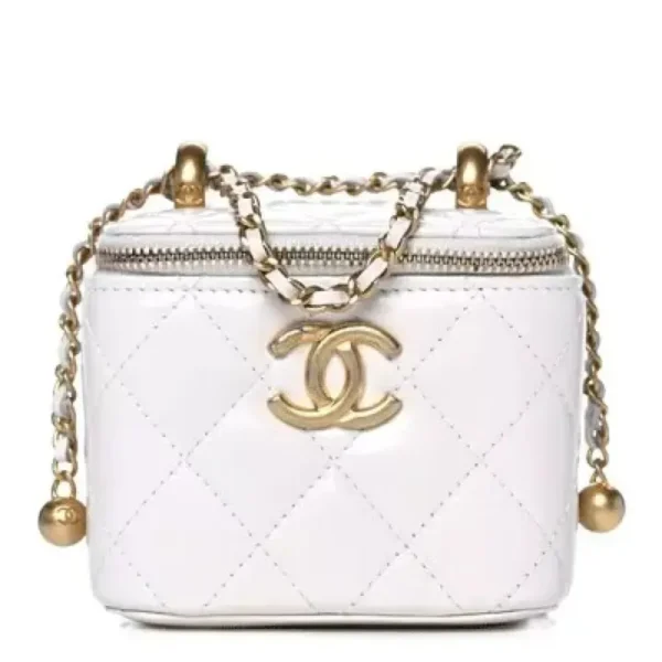CHANEL Calfskin Quilted Mini Perfect Fit Vanity Case With Chain White
