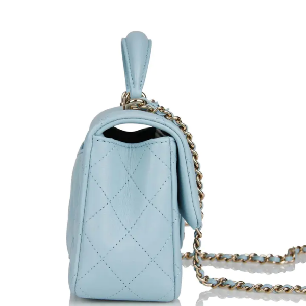 5c287e680d45219e5f8cda4ce1c87e3b CHANEL Mini Rectangular Flap with Top Handle Blue Lambskin Light Gold Hardware