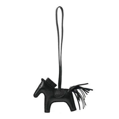 حقيبة هيرميس Milo مطفية Touch Grigri Rodeo Horse Charm PM So من جلد خروف وجلد تمساح باللون الأسود
